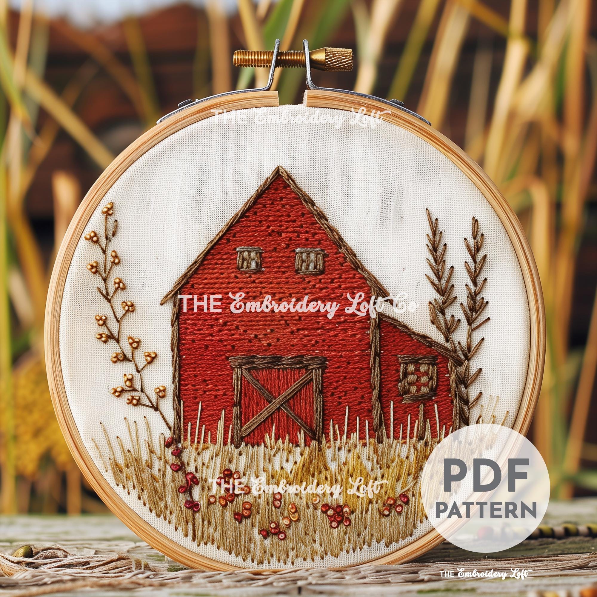Autumn Barn Hand Embroidery Pattern