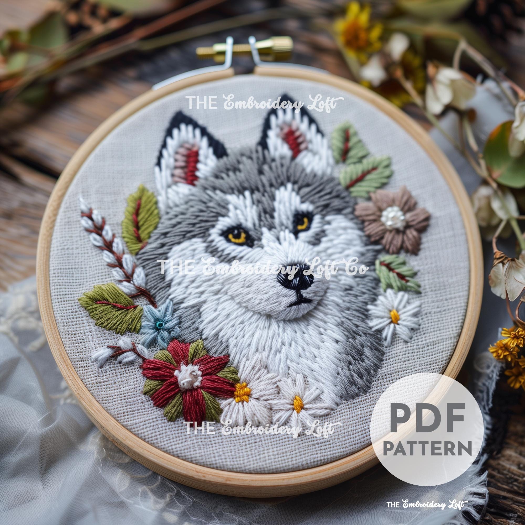 Husky Hand Embroidery Pattern