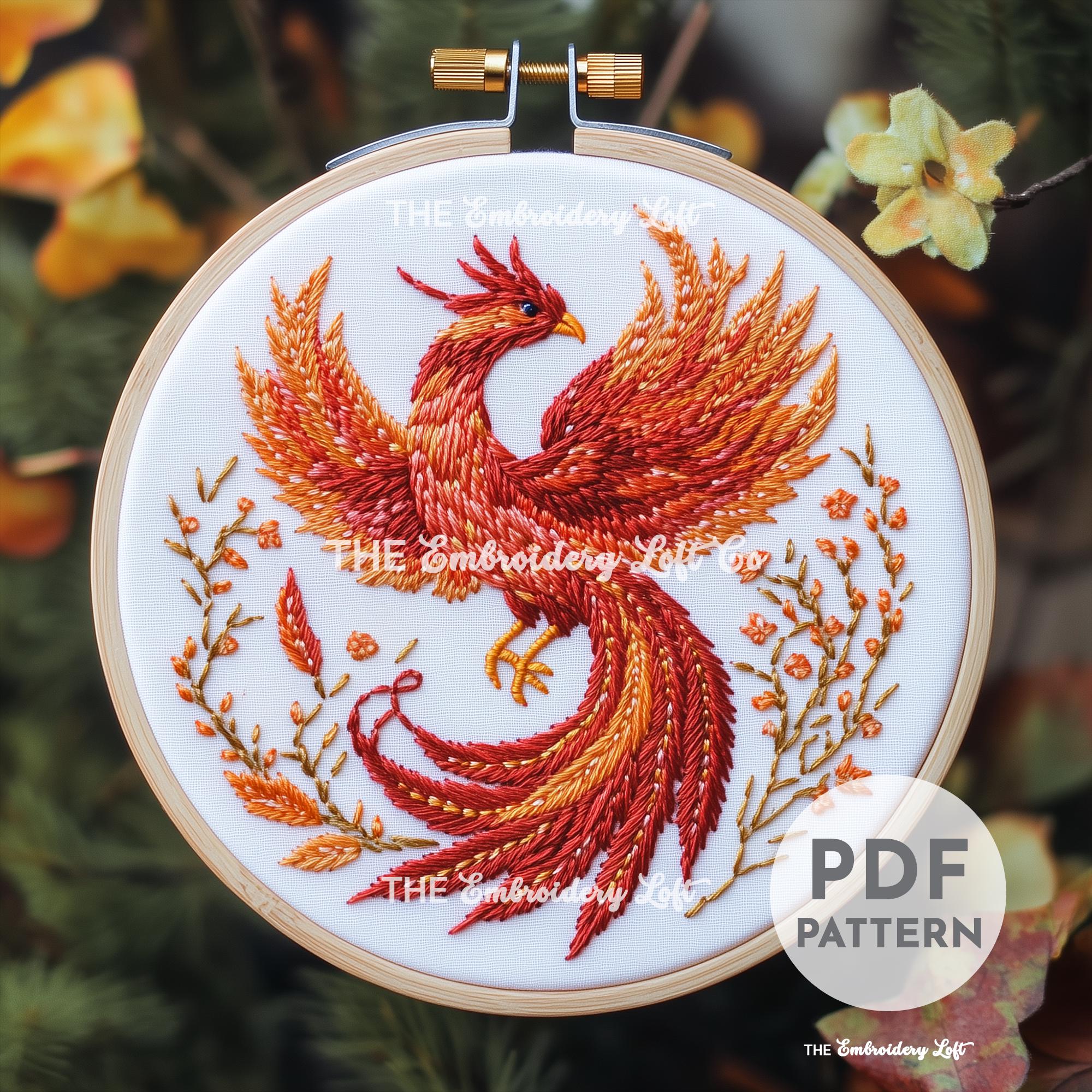 Red Phoenix Hand Embroidery Pattern