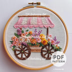 Pink Flower Cart Hand Embroidery Pattern