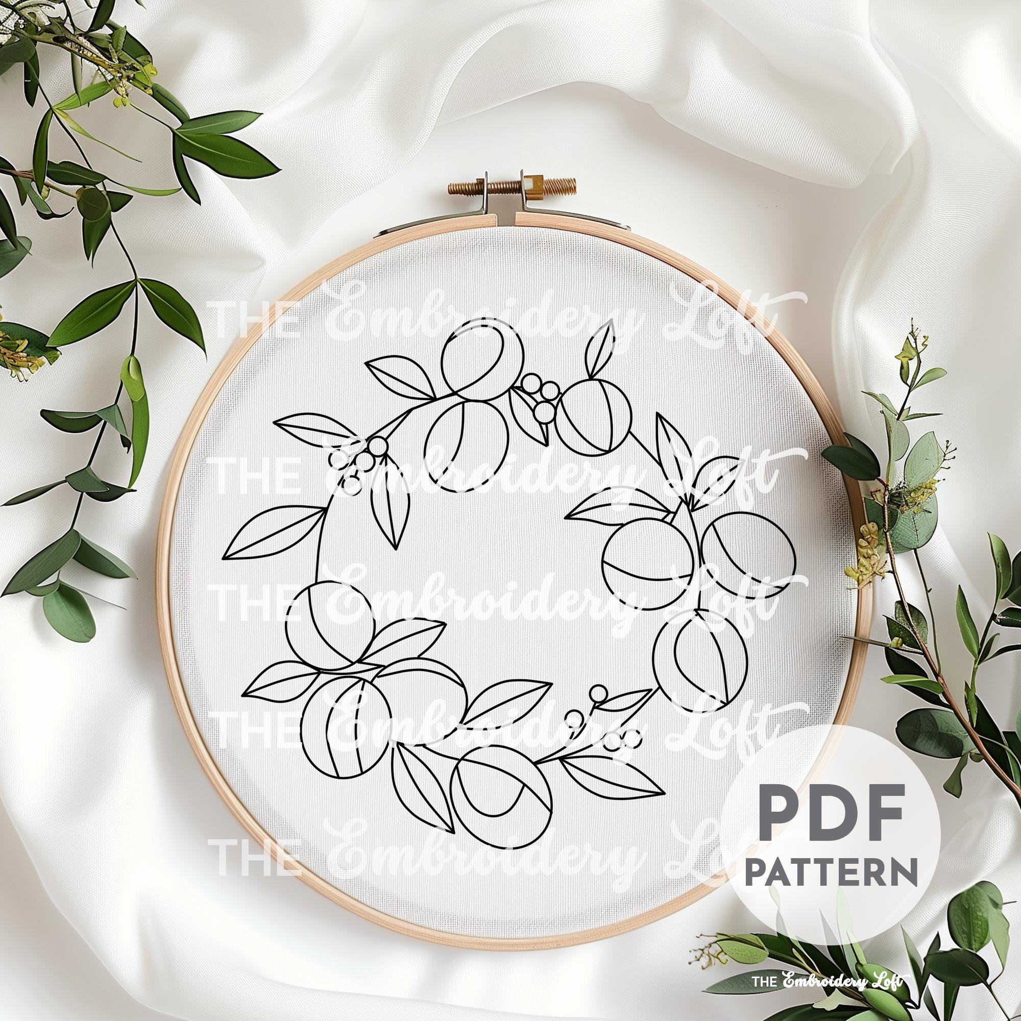 Peach Wreath Hand Embroidery Pattern