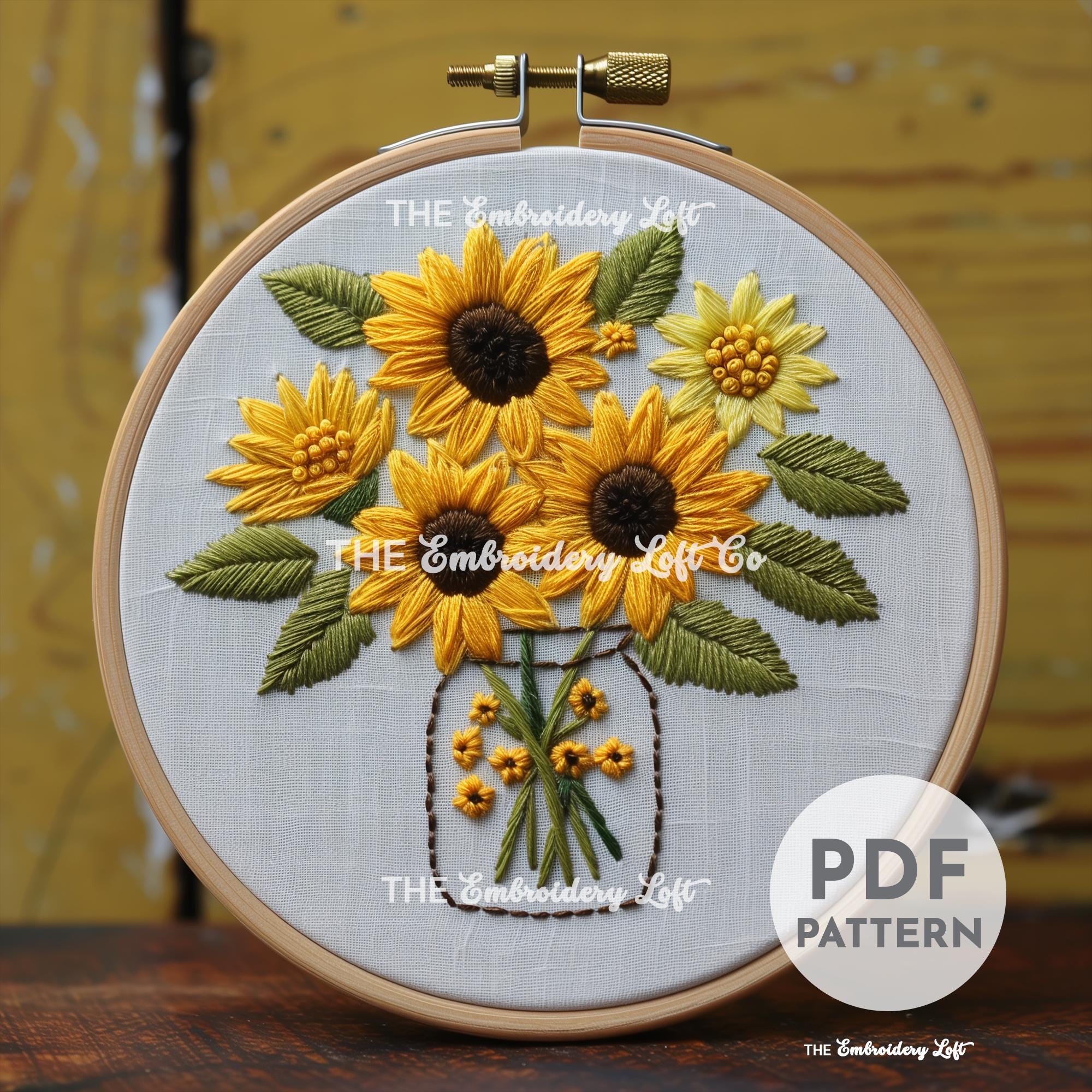 Vase of Sunflowers Hand Embroidery Pattern