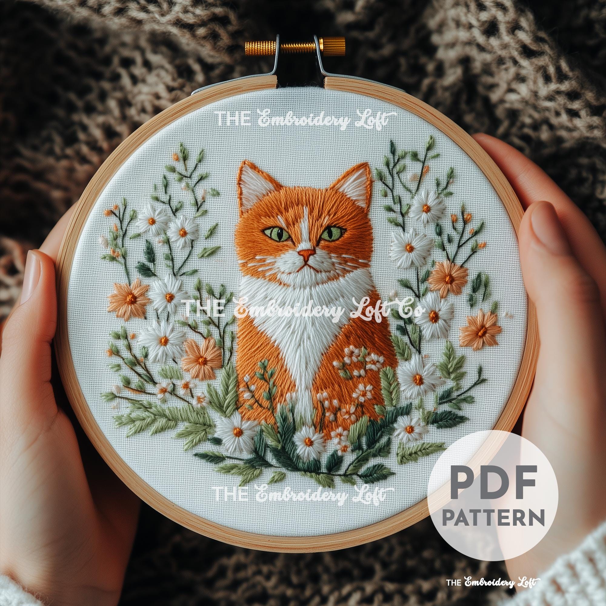 Orange Cat Hand Embroidery Pattern