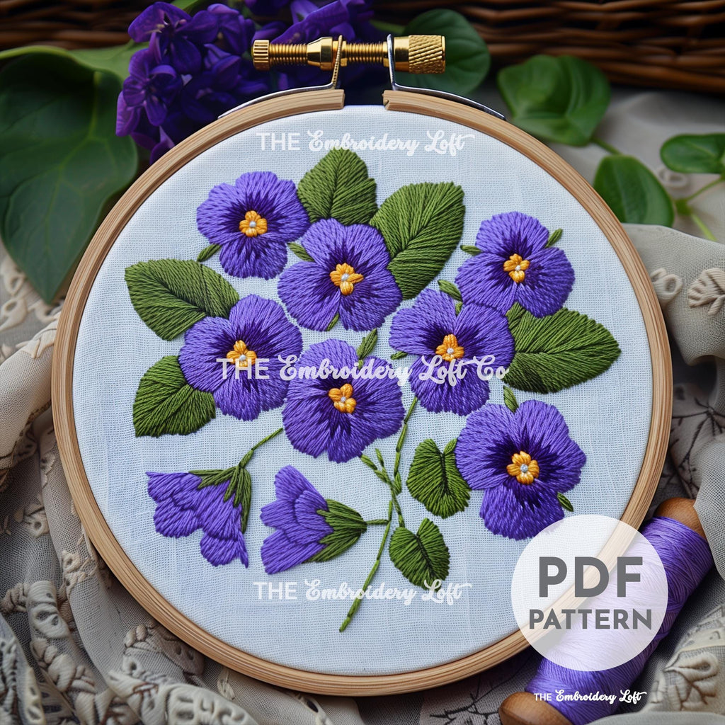 Purple Violets Hand Embroidery Pattern