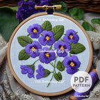 Purple Violets Hand Embroidery Pattern