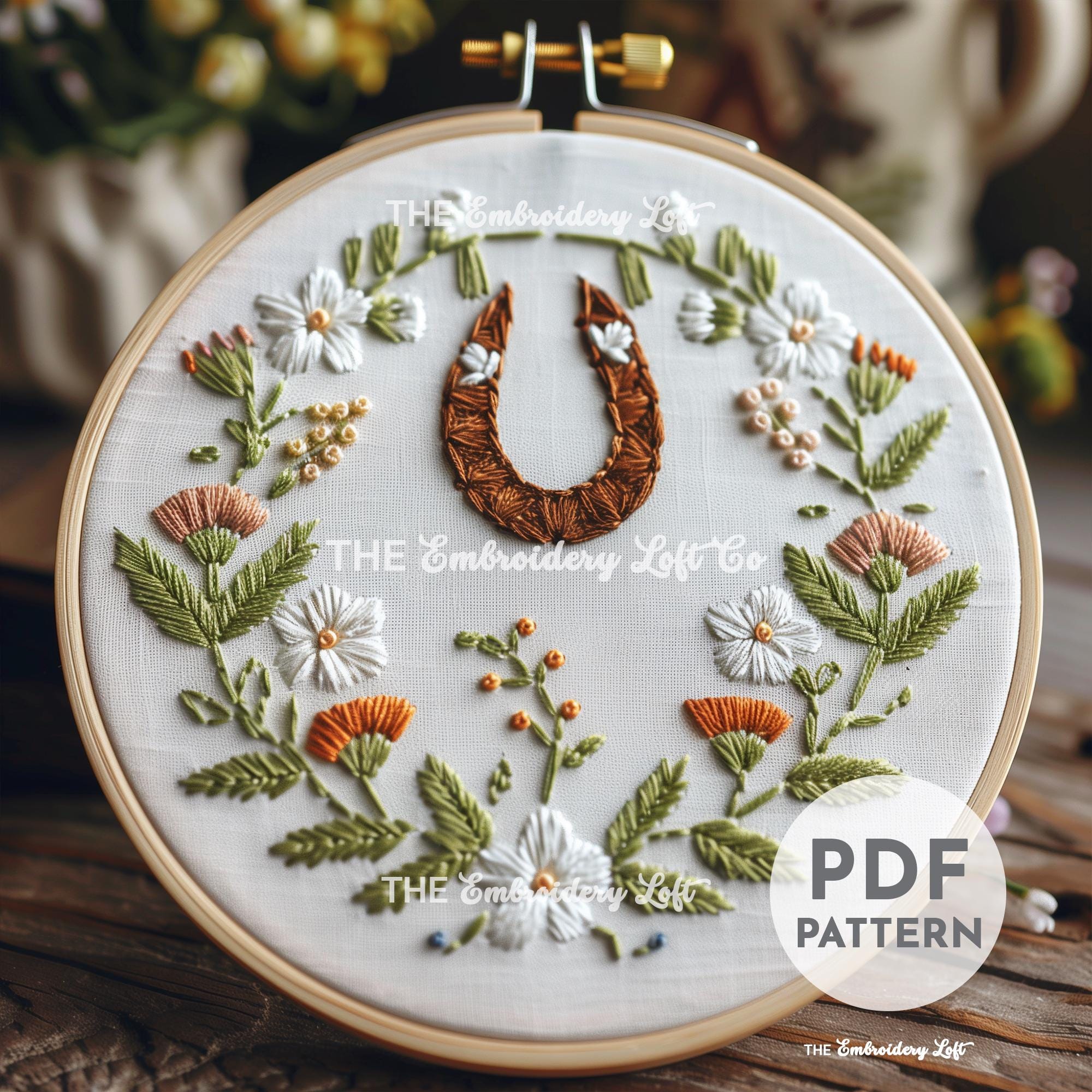 Horseshoe Wreath Hand Embroidery Pattern
