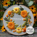 Orange and Yellow Floral Wreath Hand Embroidery Pattern