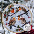 Twelve Days of Christmas, Four Calling Birds Hand Embroidery Pattern