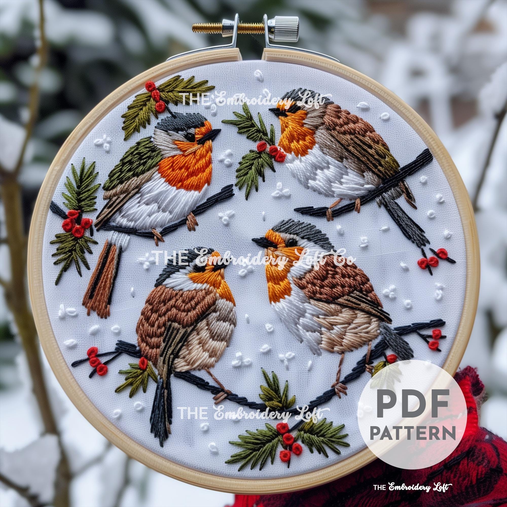 Twelve Days of Christmas, Four Calling Birds Hand Embroidery Pattern