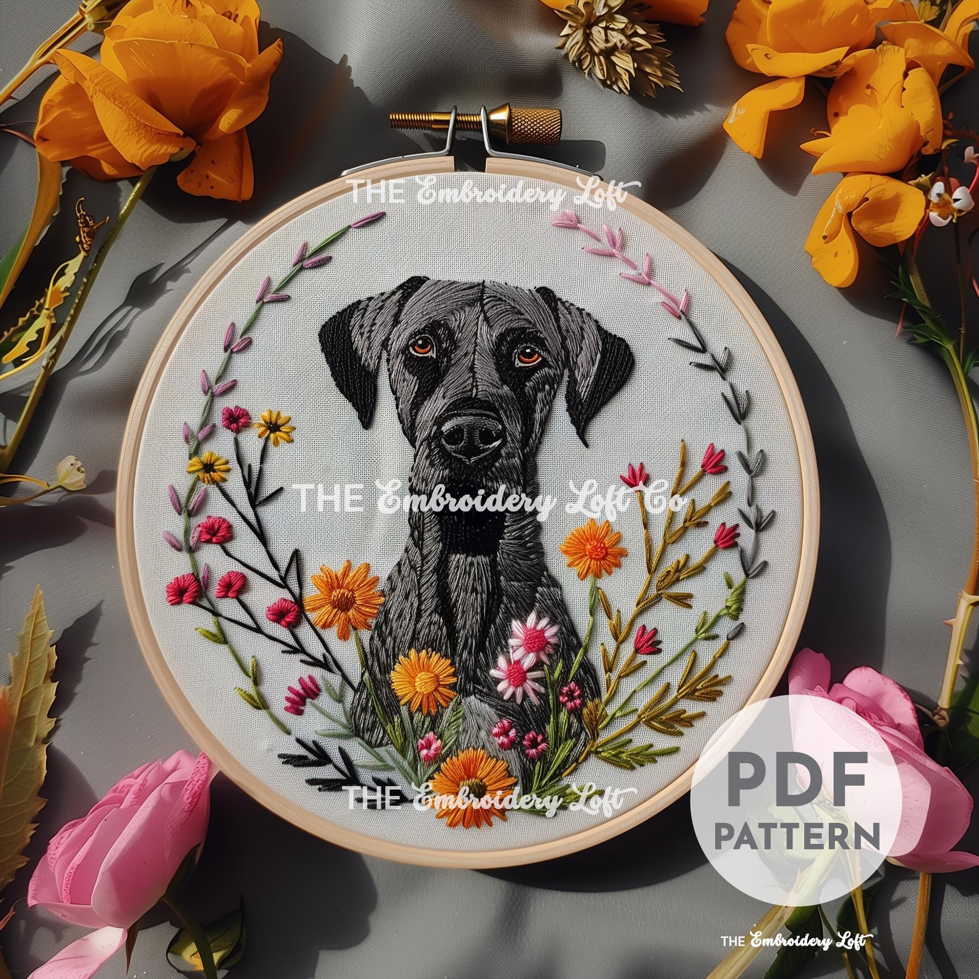 Great Dane Hand Embroidery Pattern