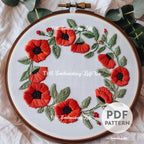 Poppy Wreath Hand Embroidery Pattern