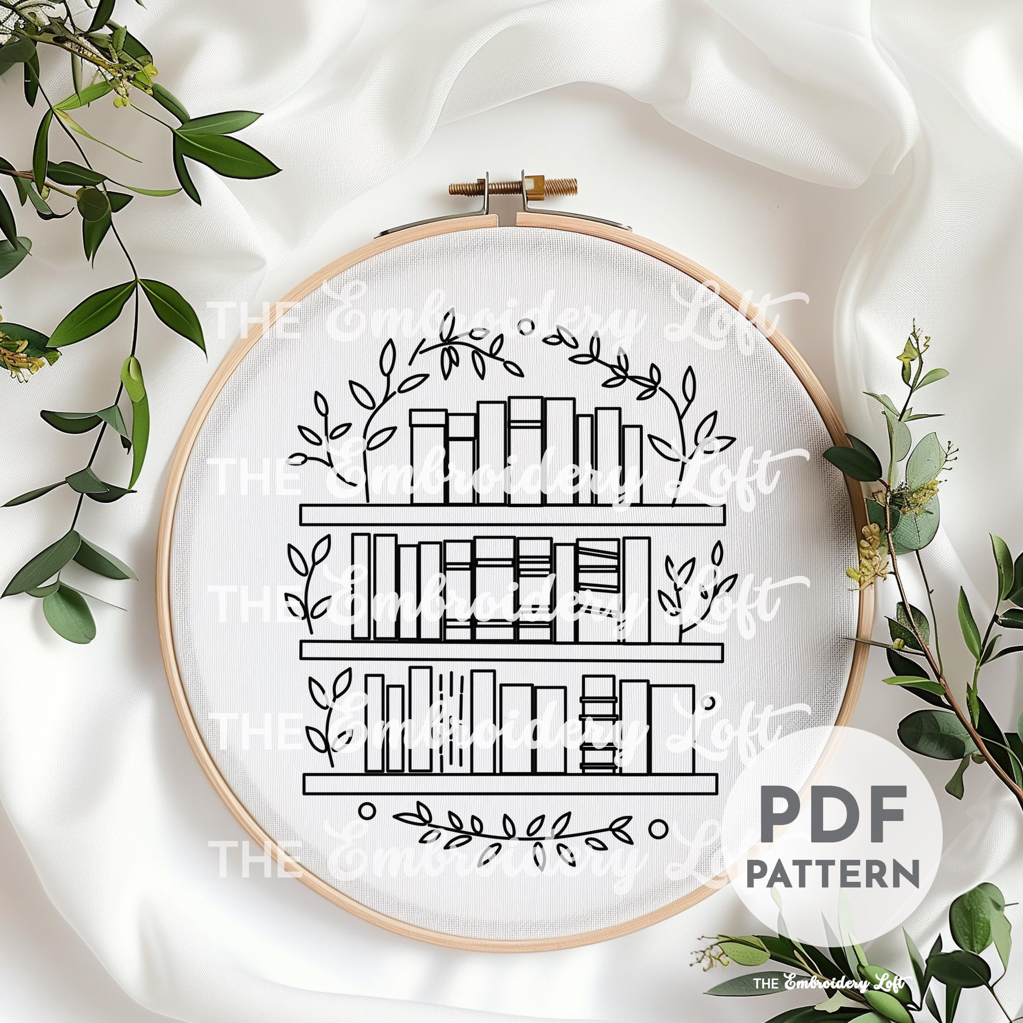 Floral Bookshelf Hand Embroidery Pattern