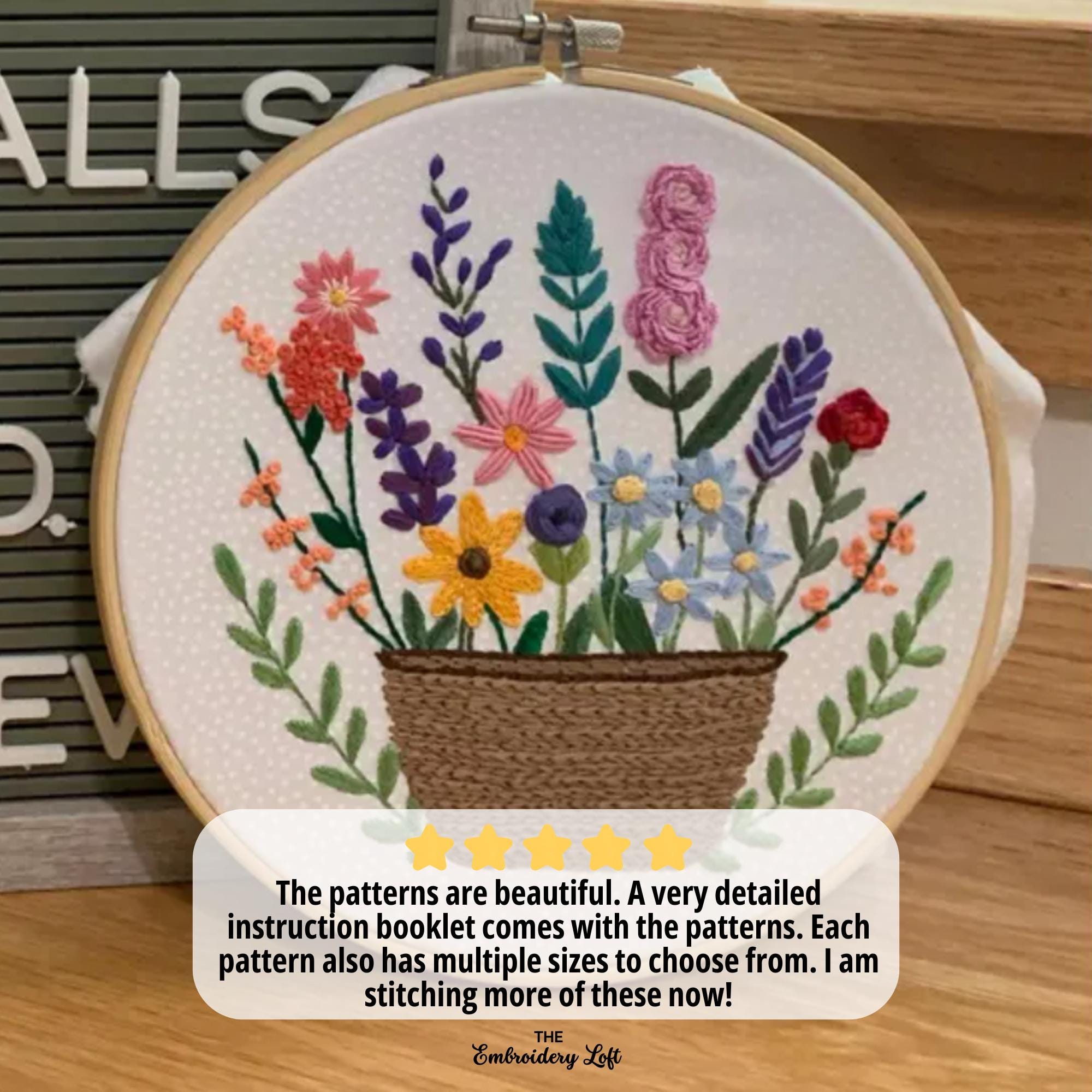 Basket of Wildflowers Hand Embroidery Pattern