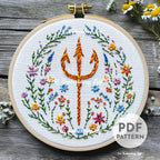Floral Trident Hand Embroidery Pattern