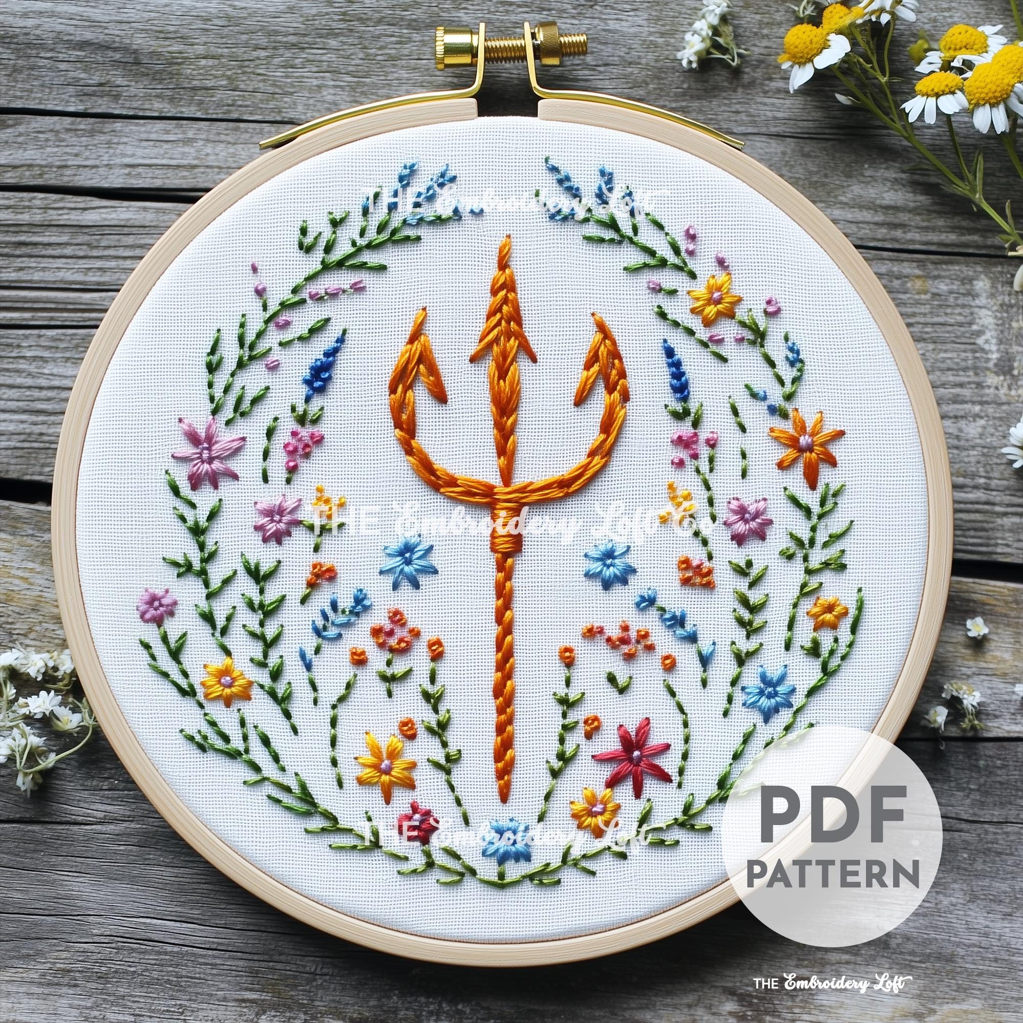 Floral Trident Hand Embroidery Pattern