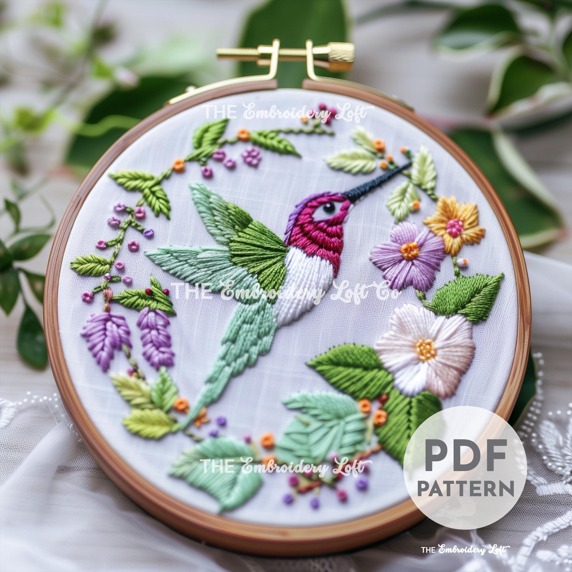 Spring Hummingbird Hand Embroidery Pattern
