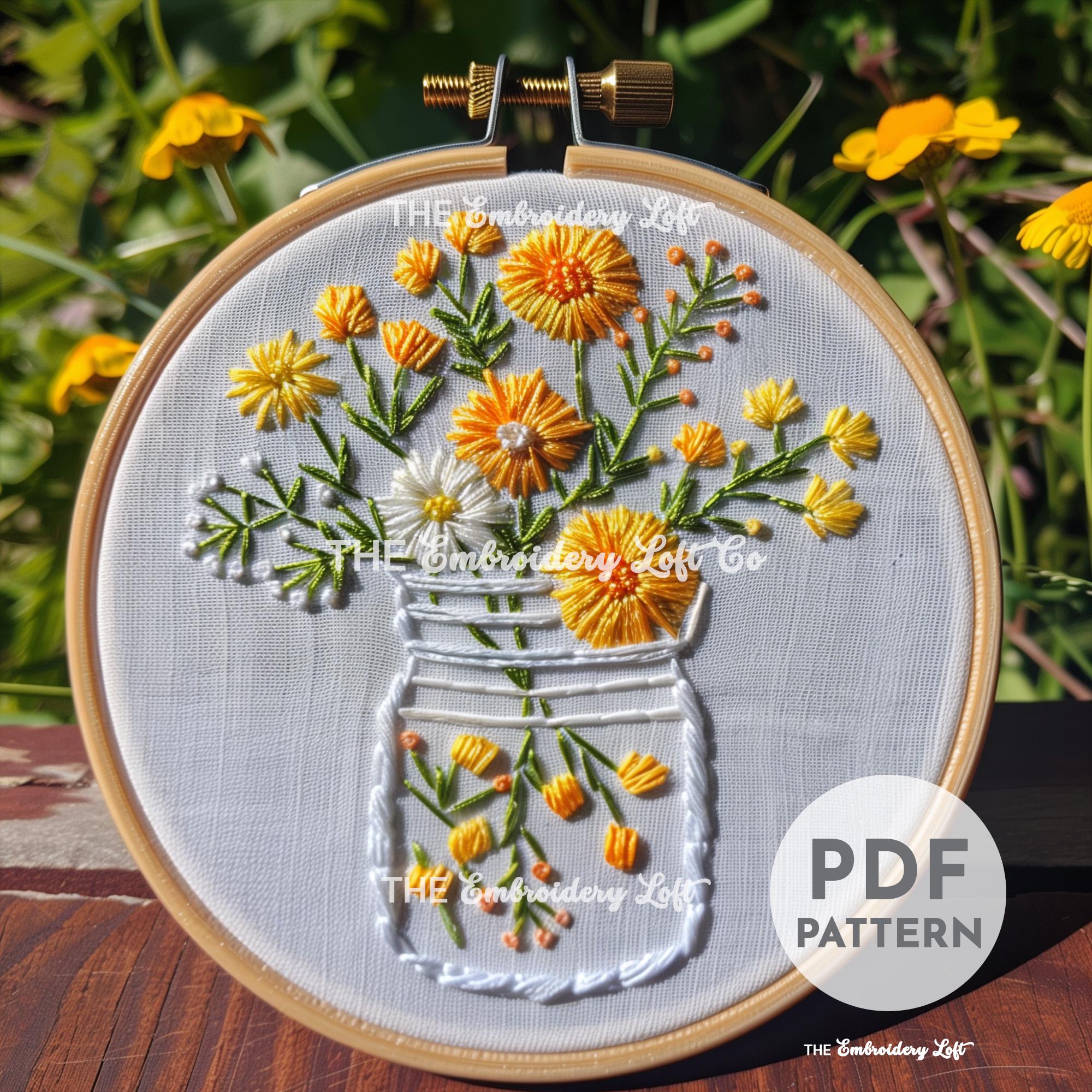 Jar of Flowers Hand Embroidery Pattern