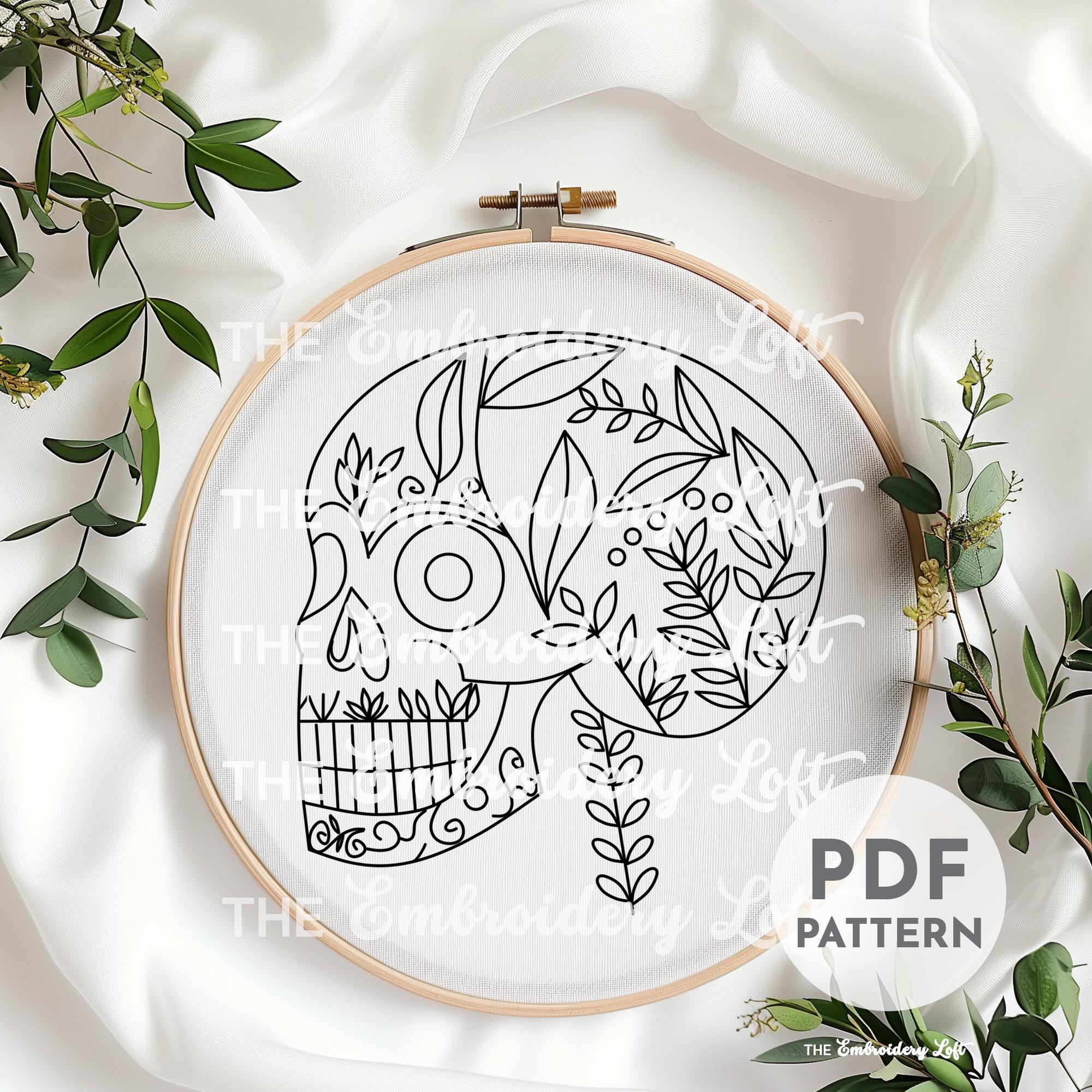 Retro Floral Skull Hand Embroidery Pattern