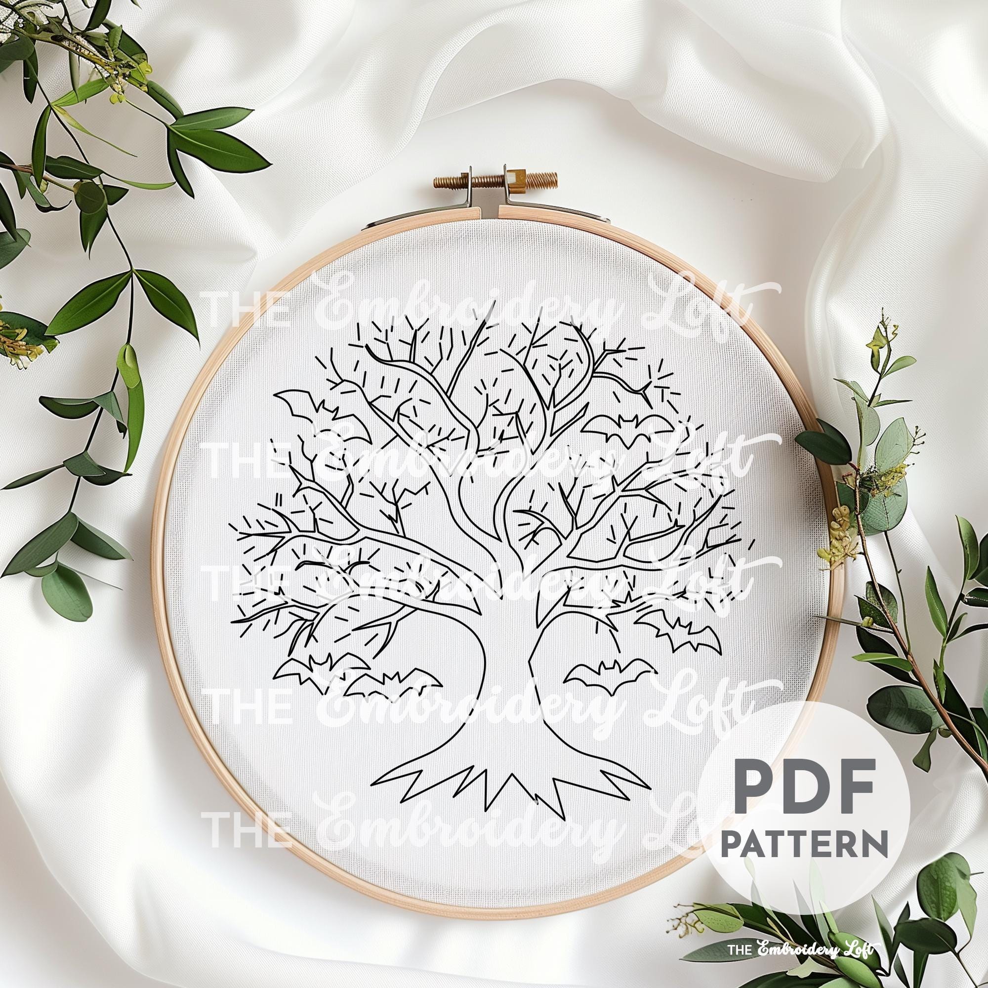 Pink Haunted Tree Hand Embroidery Pattern