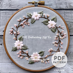 Cherry Blossom Wreath Hand Embroidery Pattern