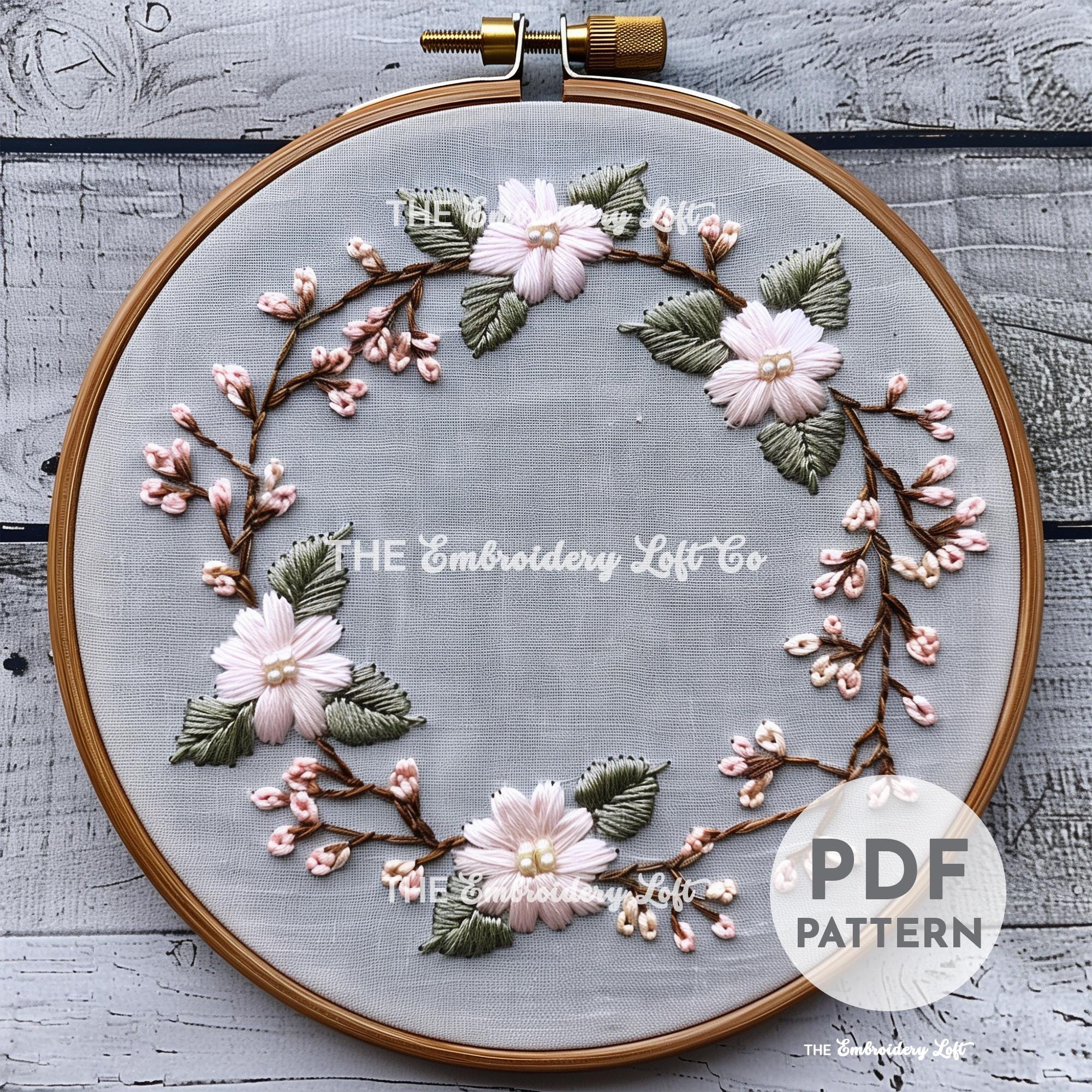 Cherry Blossom Wreath Hand Embroidery Pattern