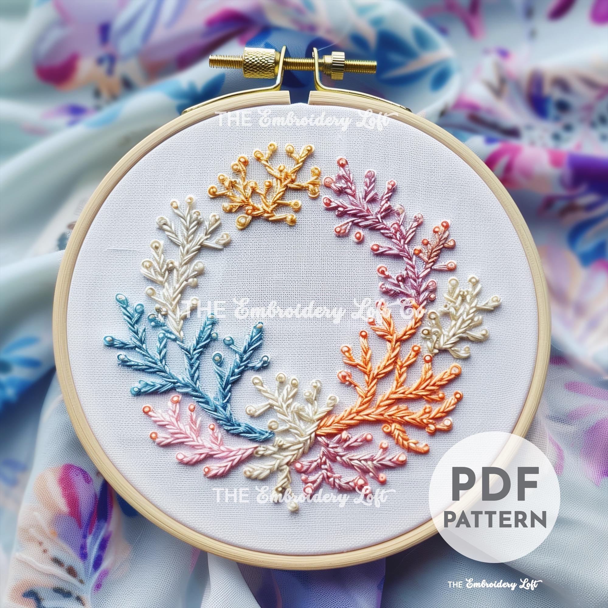 Coral Wreath Hand Embroidery Pattern