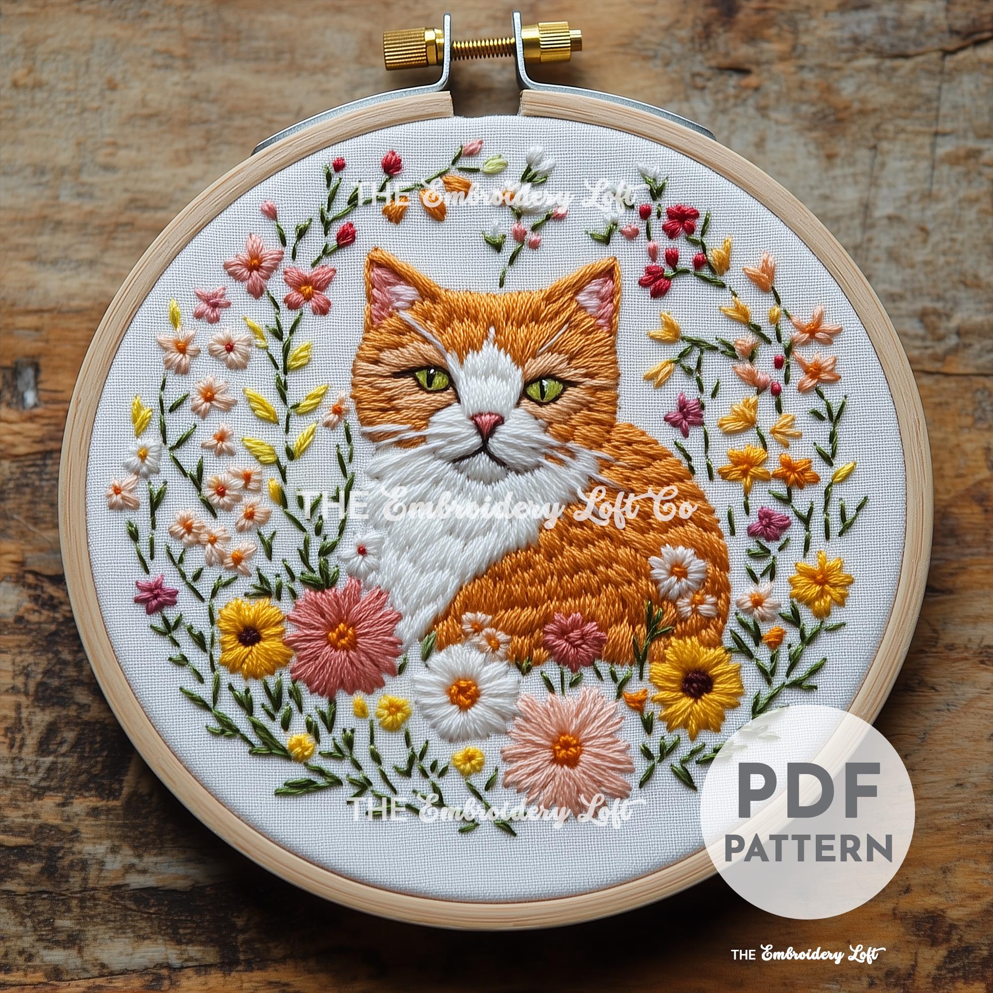 Orange Cat Hand Embroidery Pattern