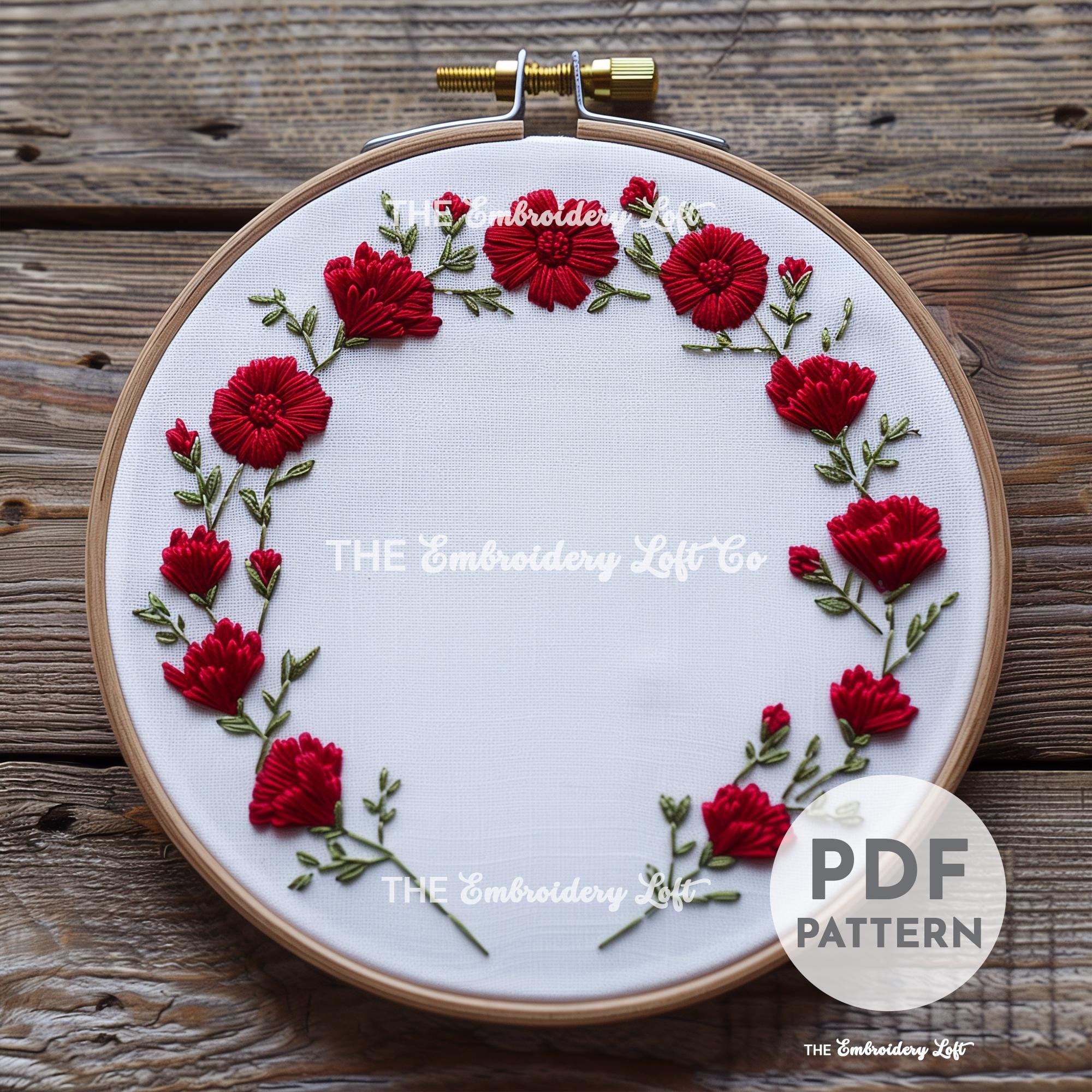 Carnation Wreath Hand Embroidery Pattern