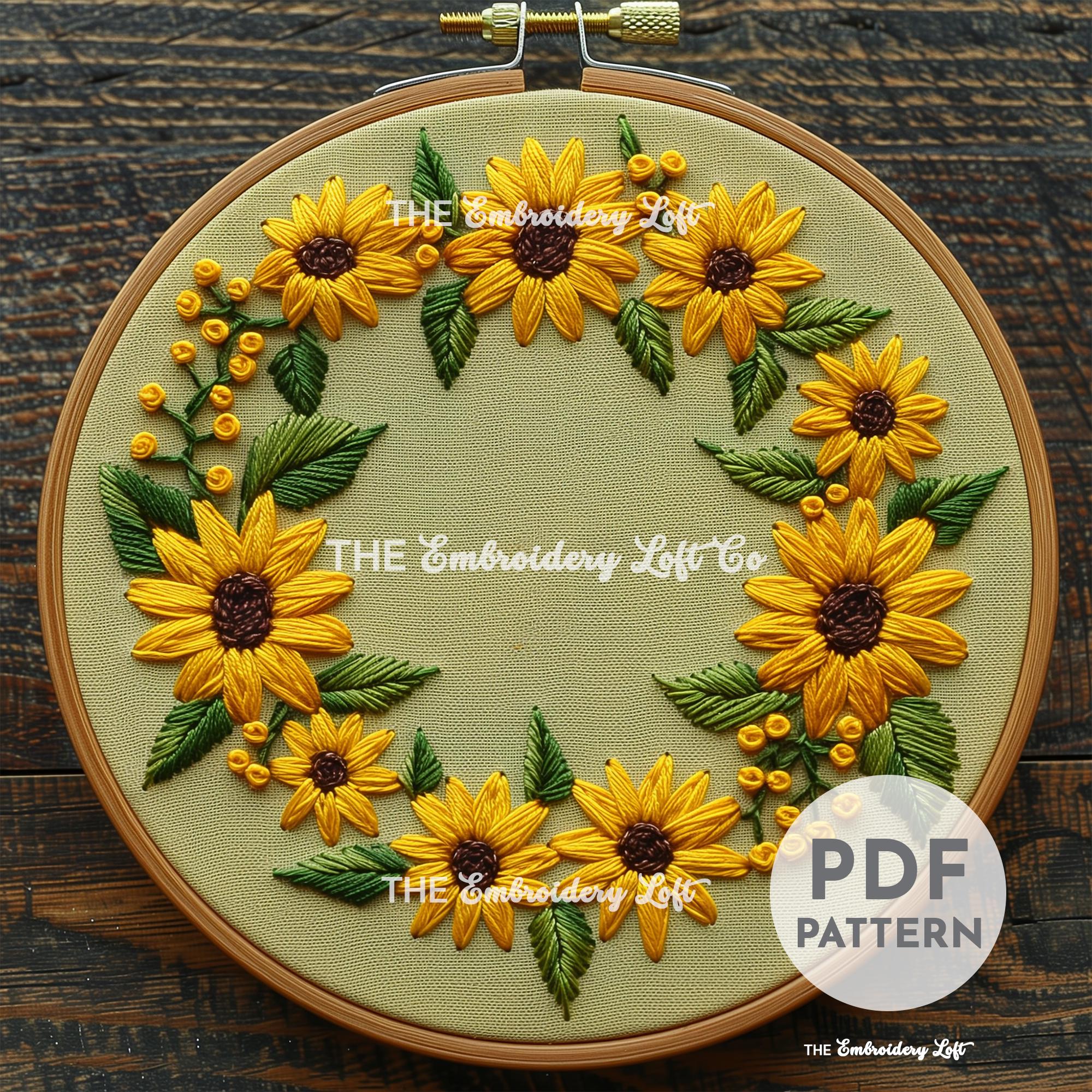 Sunflower Wreath Hand Embroidery Pattern