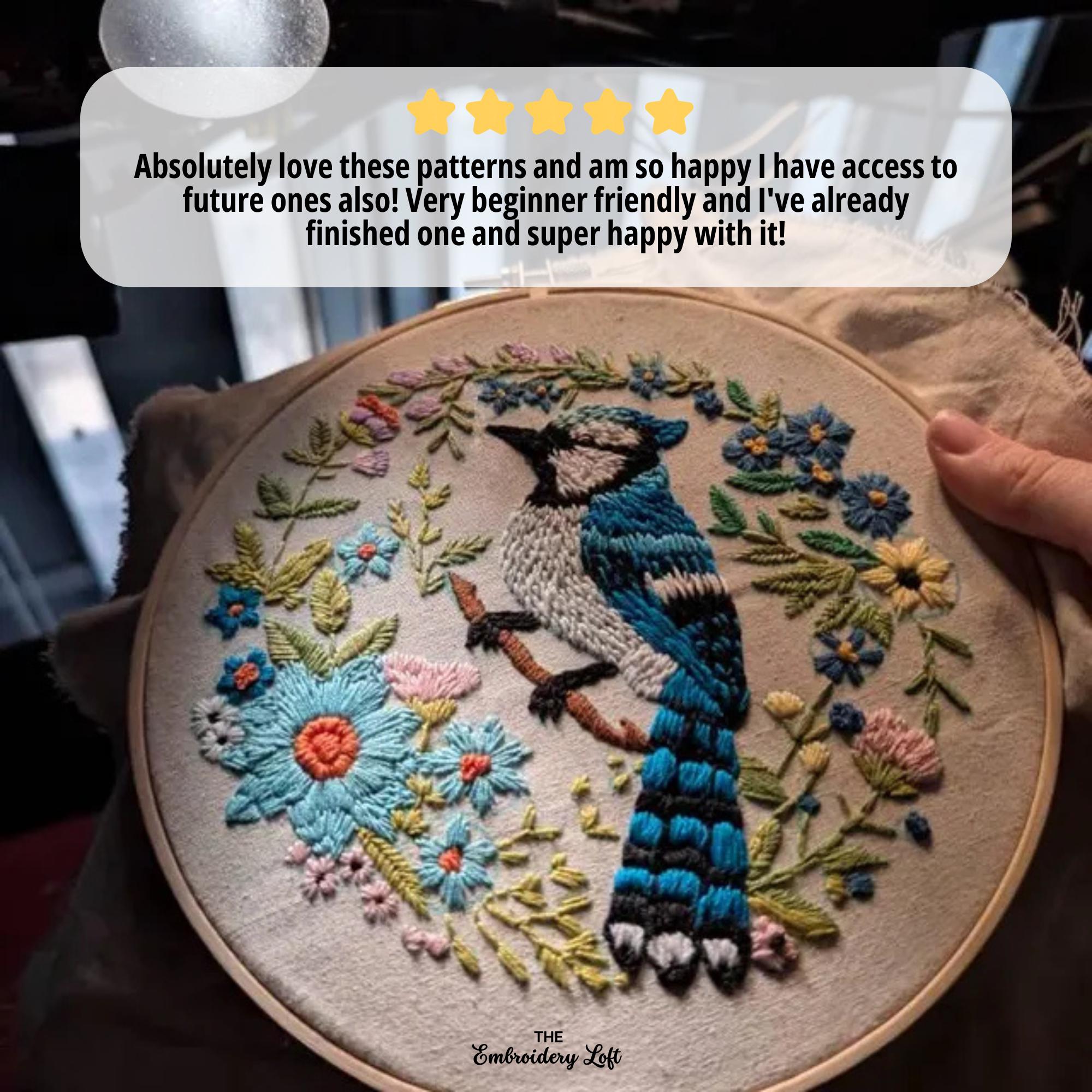 Spring Blue Jay Hand Embroidery Pattern