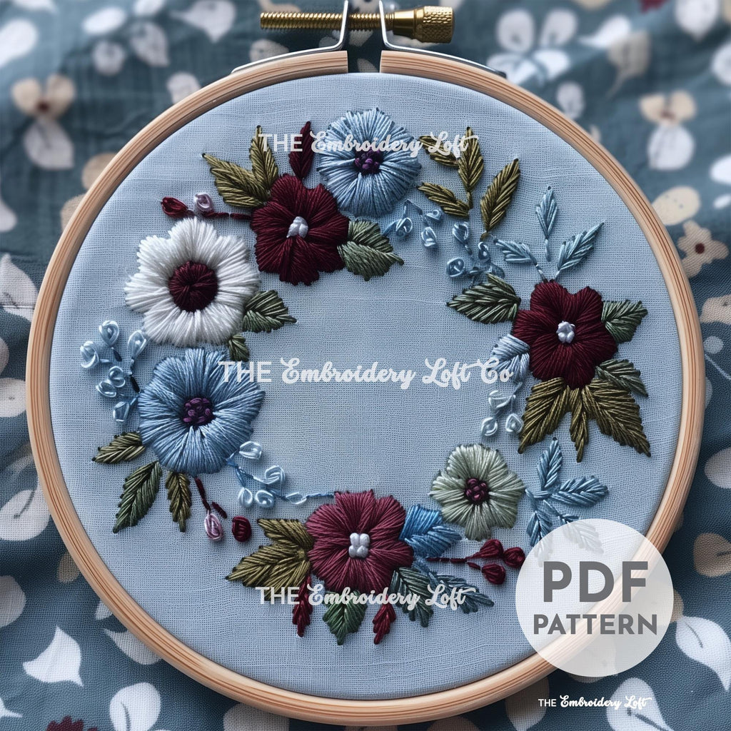 Blue Wreath Hand Embroidery Pattern
