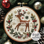 Floral Reindeer Hand Embroidery Pattern