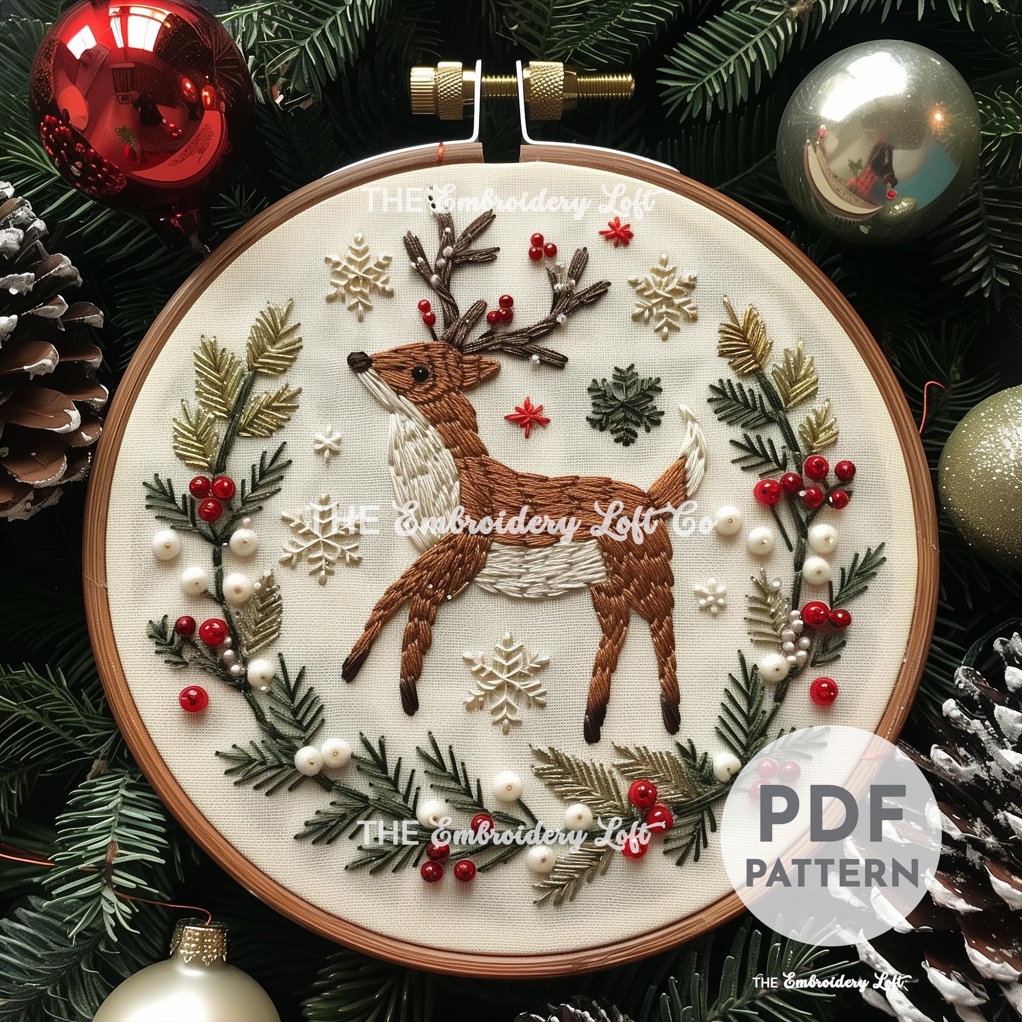 Floral Reindeer Hand Embroidery Pattern