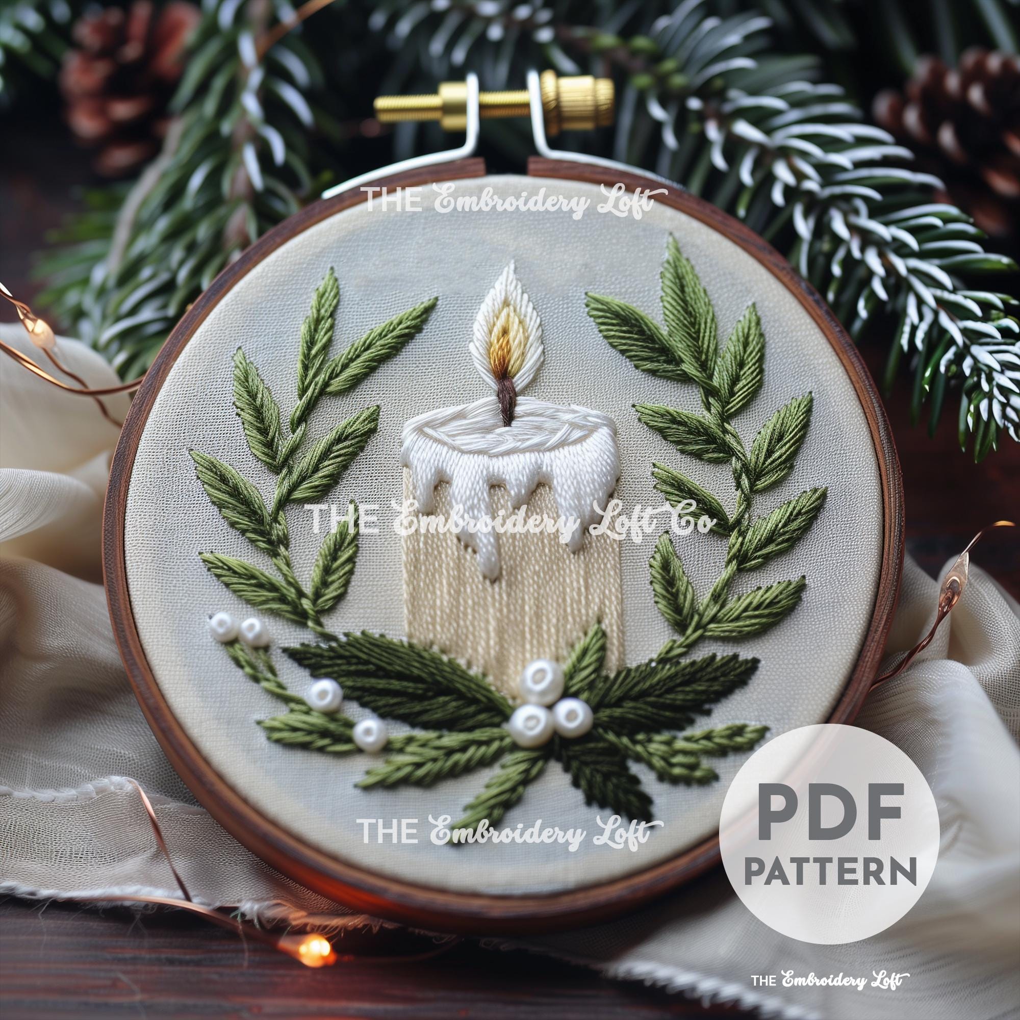 Winter Candle Hand Embroidery Pattern