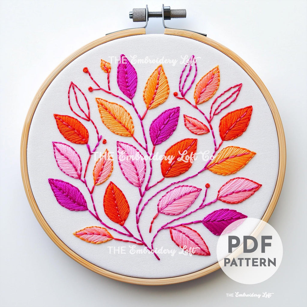 Retro Autumn Leaves Hand Embroidery Pattern