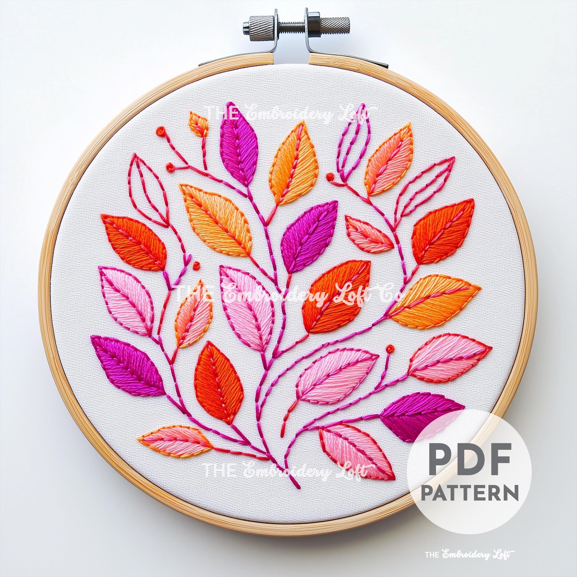 Retro Autumn Leaves Hand Embroidery Pattern