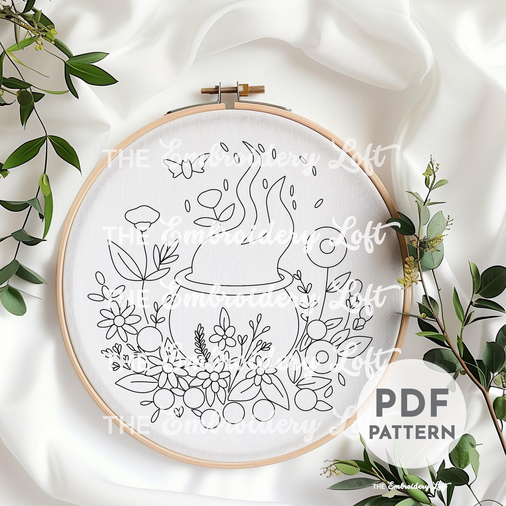 Floral Cauldron Hand Embroidery Pattern