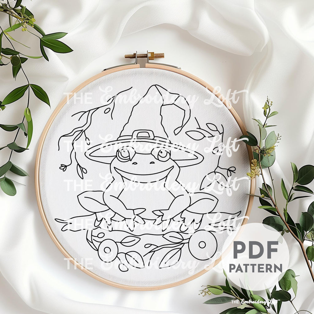 Witchy Frog Hand Embroidery Pattern