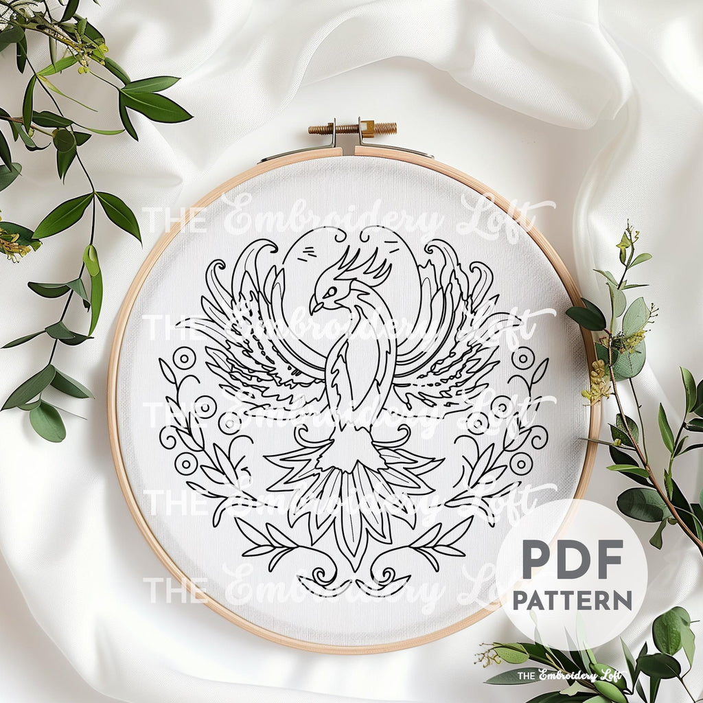 Green Phoenix Hand Embroidery Pattern