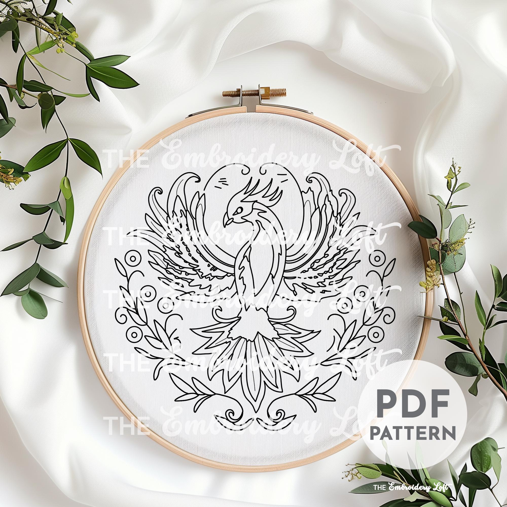 Green Phoenix Hand Embroidery Pattern