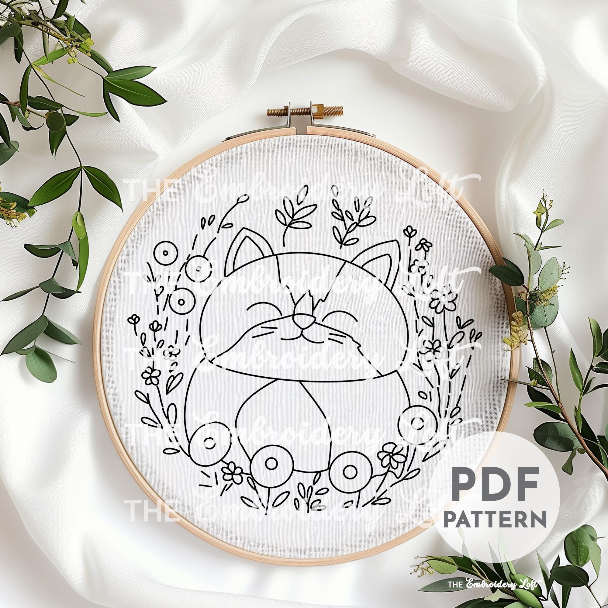 Brown Cat Hand Embroidery Pattern