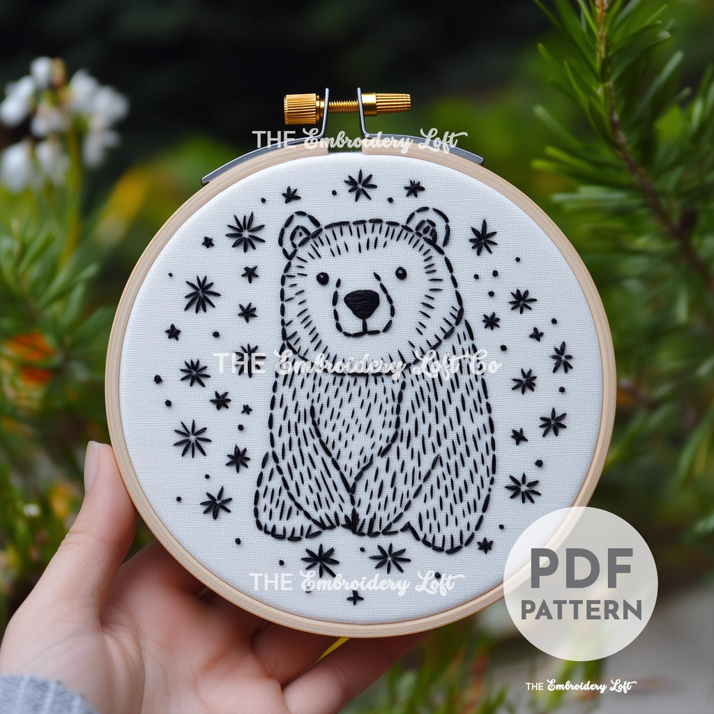 Celestial Bear Hand Embroidery Pattern