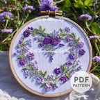 Purple Floral Heart Wreath Hand Embroidery Pattern