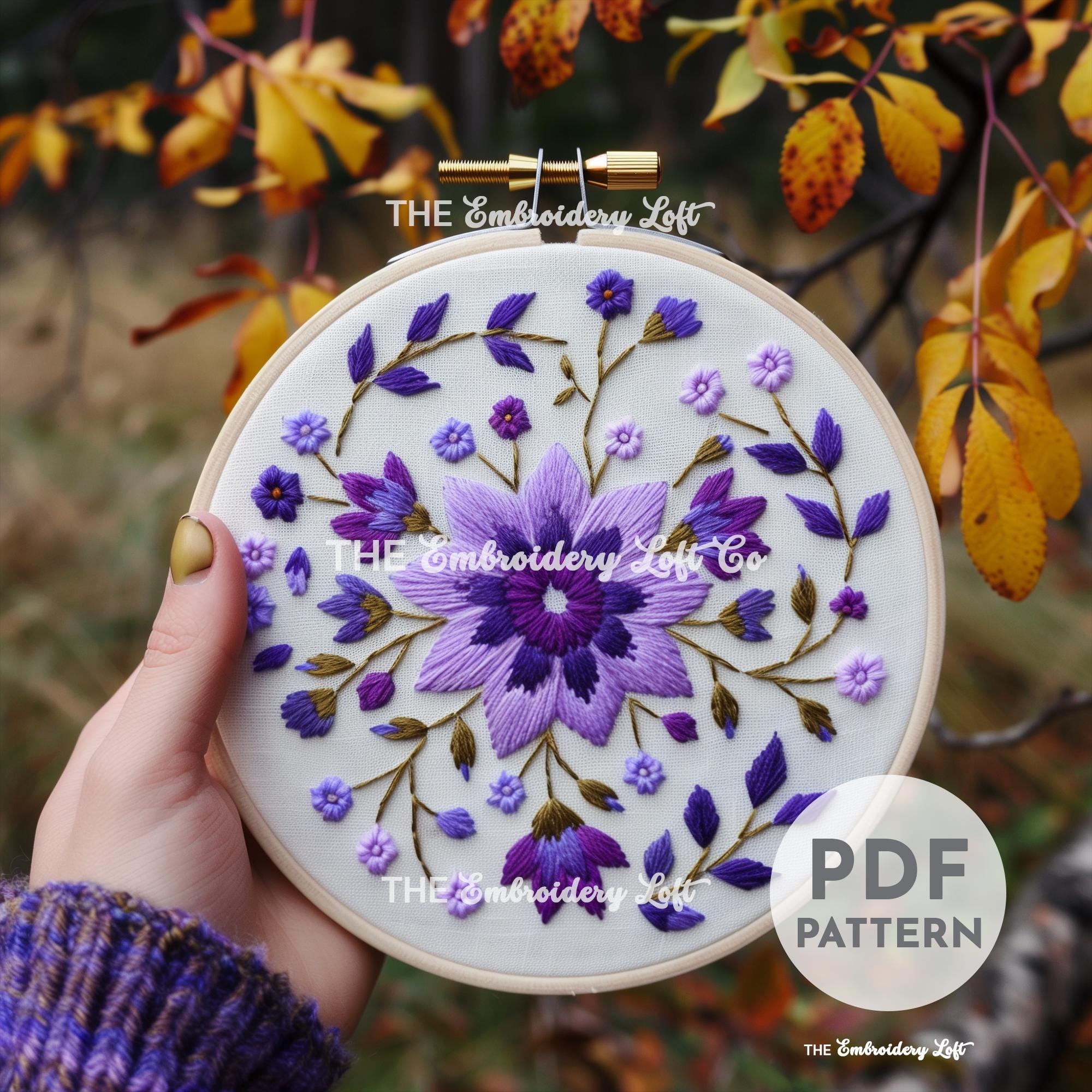 Purple Folk Flower Hand Embroidery Pattern