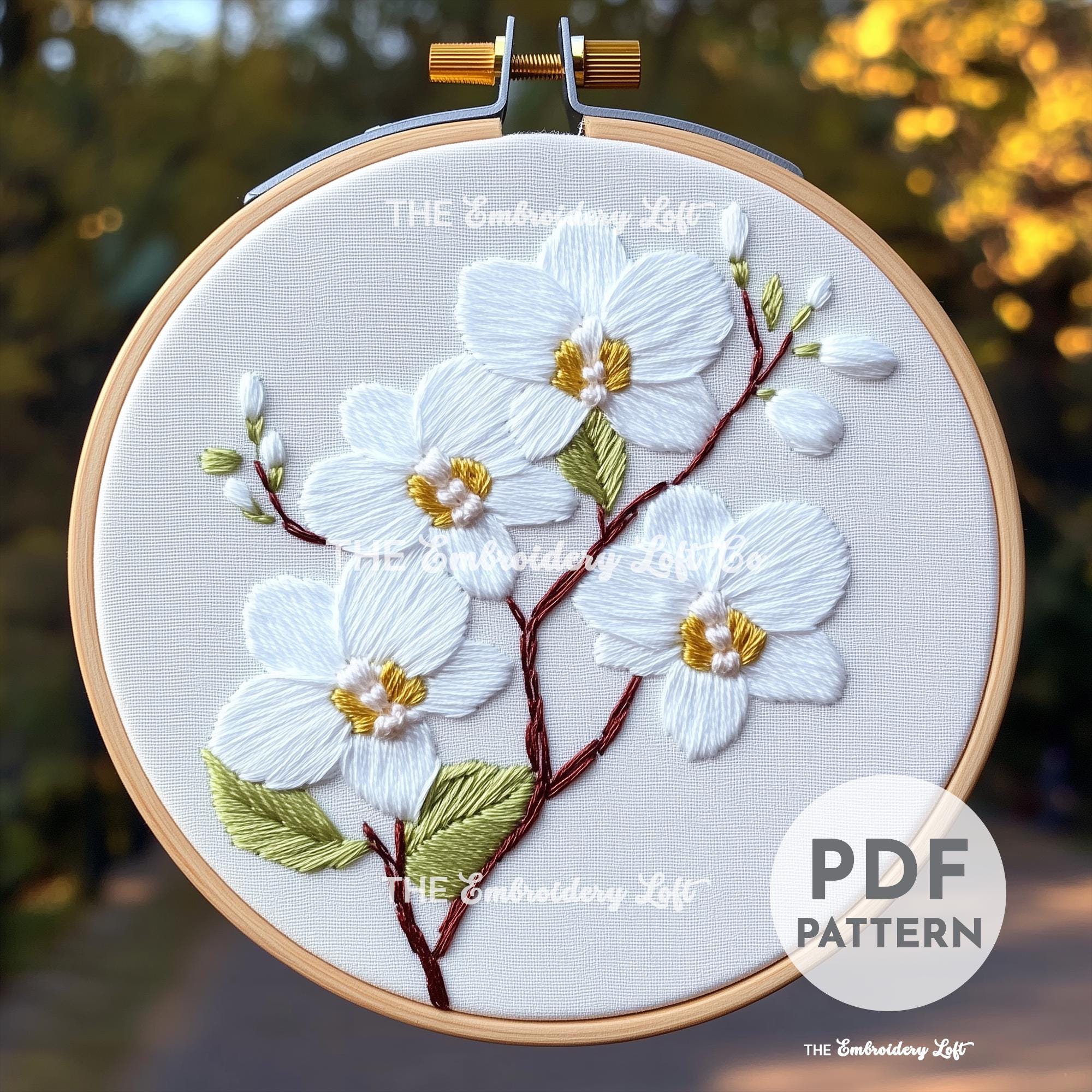 White Orchid Hand Embroidery Pattern