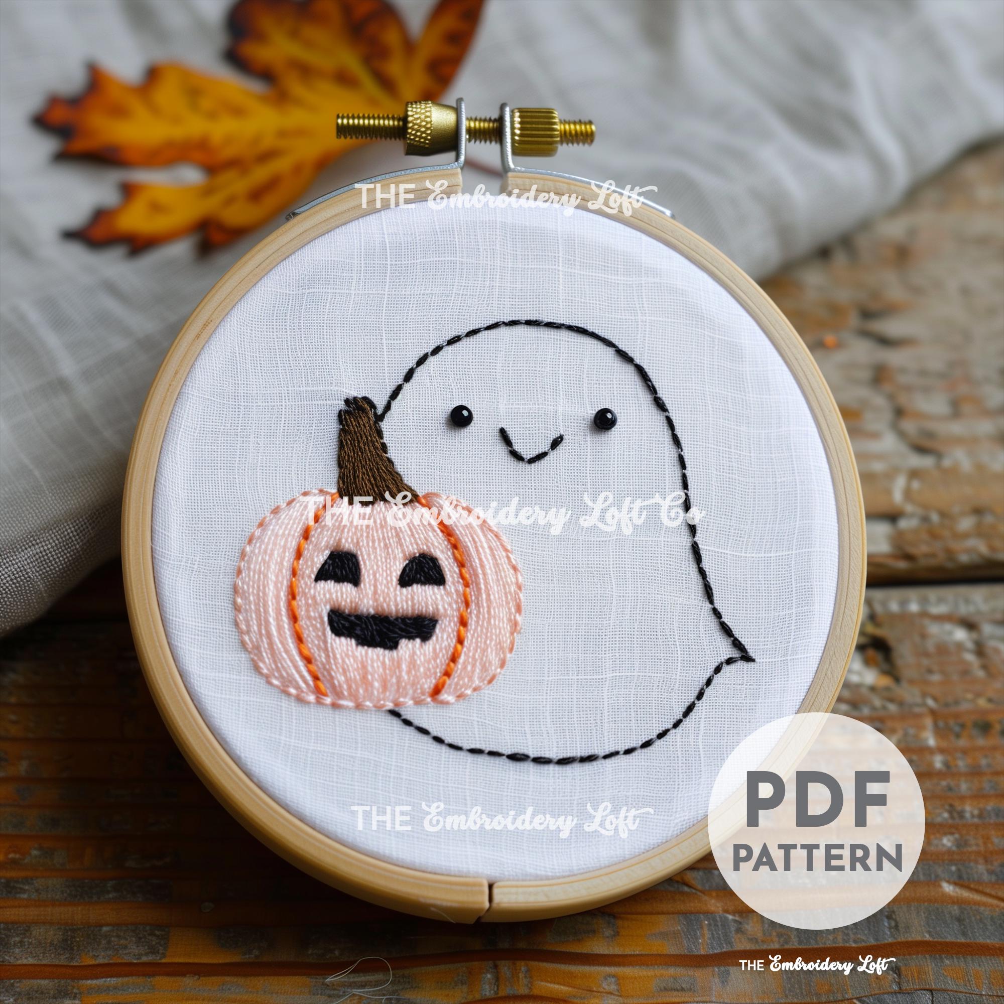 Cute Ghost and Pumpkin Hand Embroidery Pattern