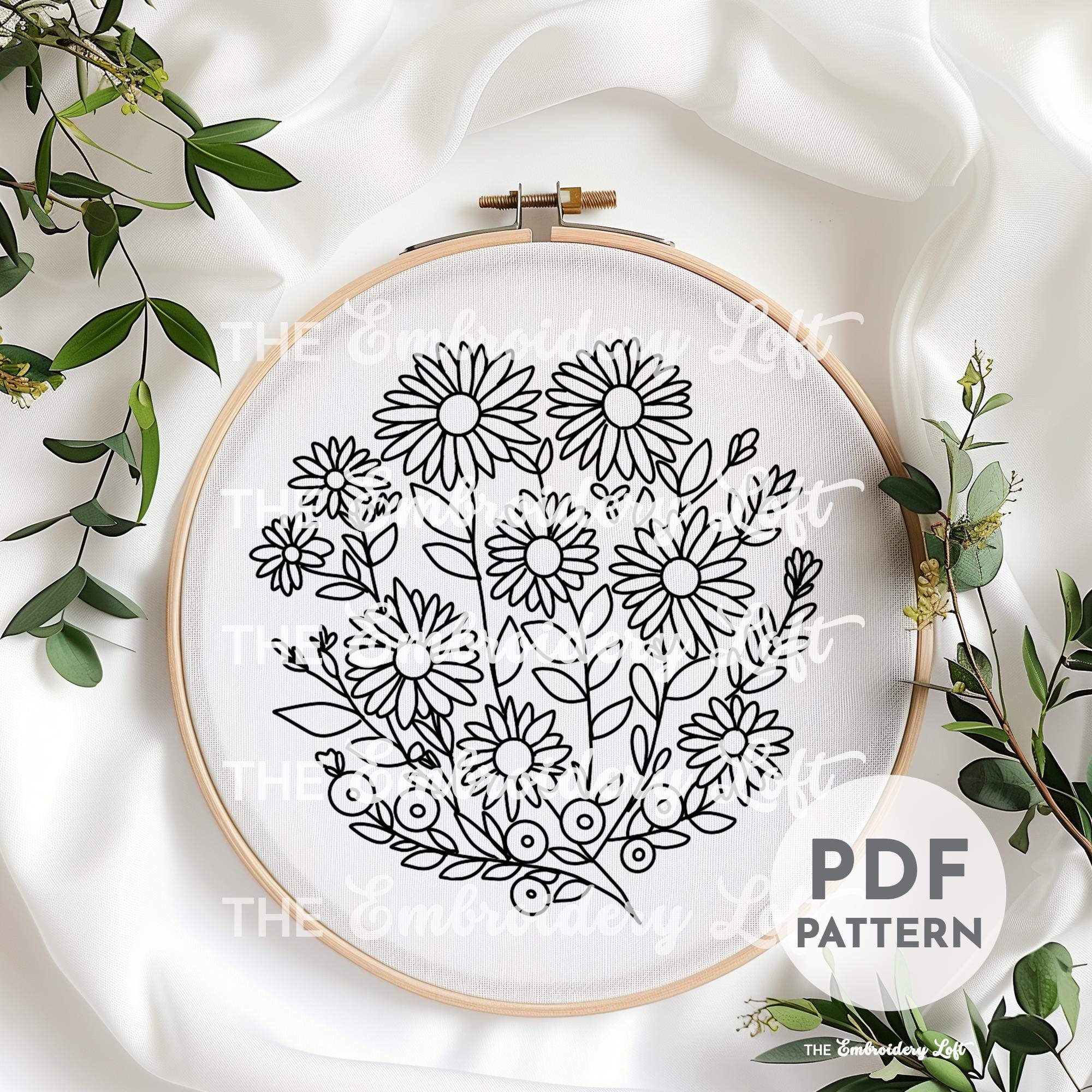 White Daisies Hand Embroidery Pattern