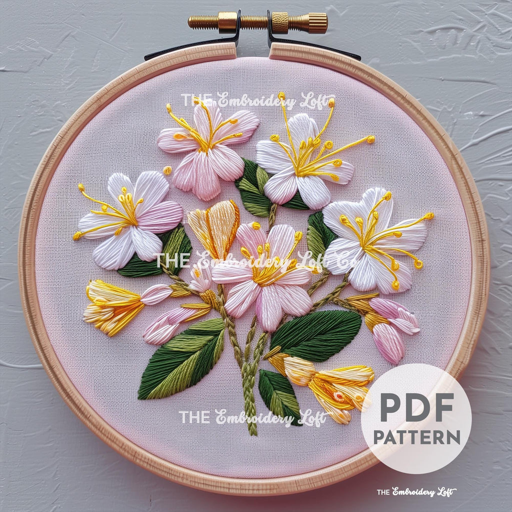 Tropical Flowers Hand Embroidery Pattern