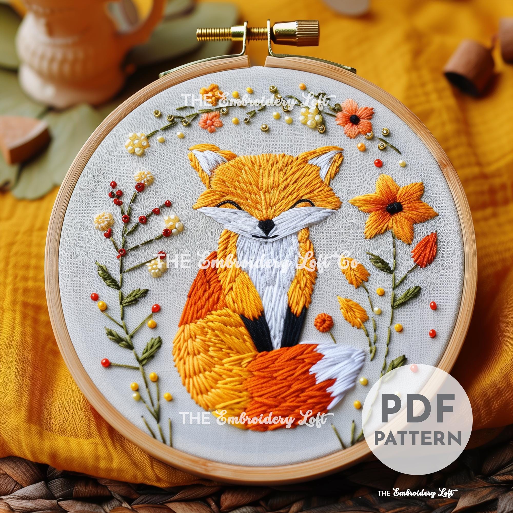 Cute Fox Hand Embroidery Pattern