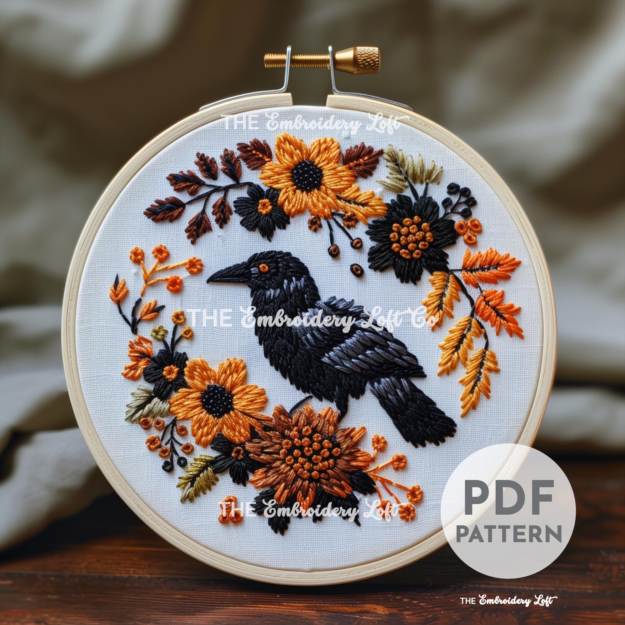 Autumn Raven Hand Embroidery Pattern